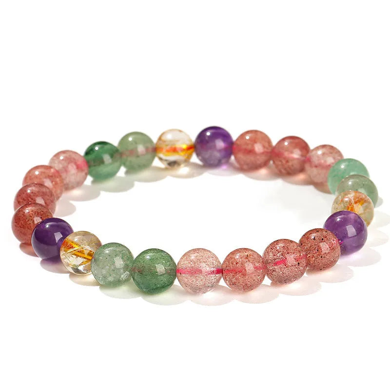 Natural tourmaline strawberry quartz bracelet with geometry beads in choice of 7mm, 8mm or 9mm sizes