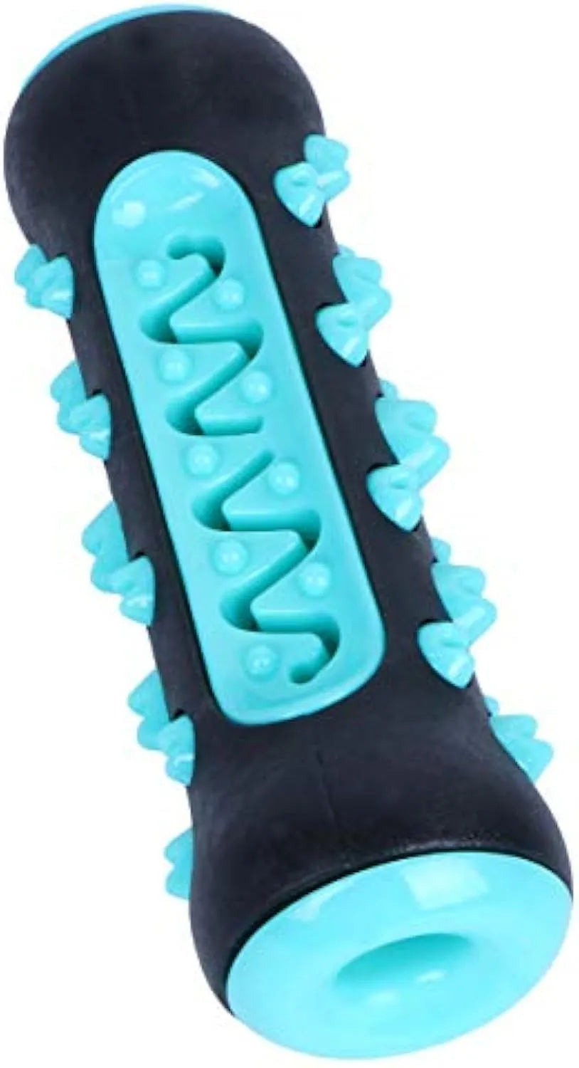 Natural rubber dog dental chew toy with textured toothbrush surface in blue colour