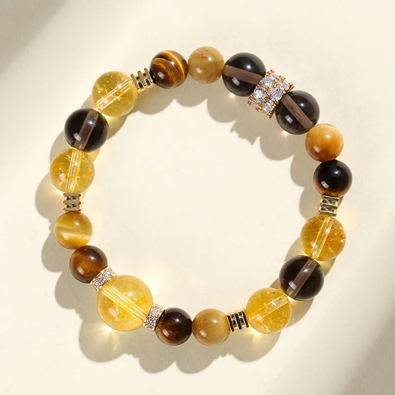 Natural yellow 10mm crystal bead bracelet with handmade unisex design