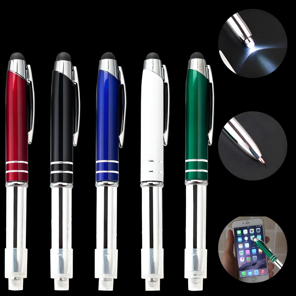 Multifunctional metal capacitive stylus ballpoint pen with LED light in five colour options