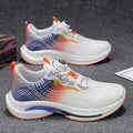 Men's white and blue low-top mesh sneakers with a rotating buckle closure and rubber sole