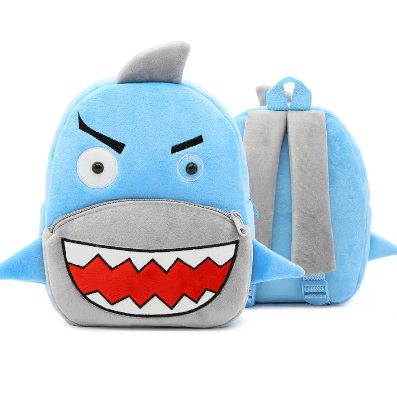 Children's plush animal backpack measuring 26x24x10cm with zipper opening and interior pocket