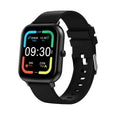 Black smart watch with heart rate monitor on wrist, showing TFT touchscreen displaying step count.