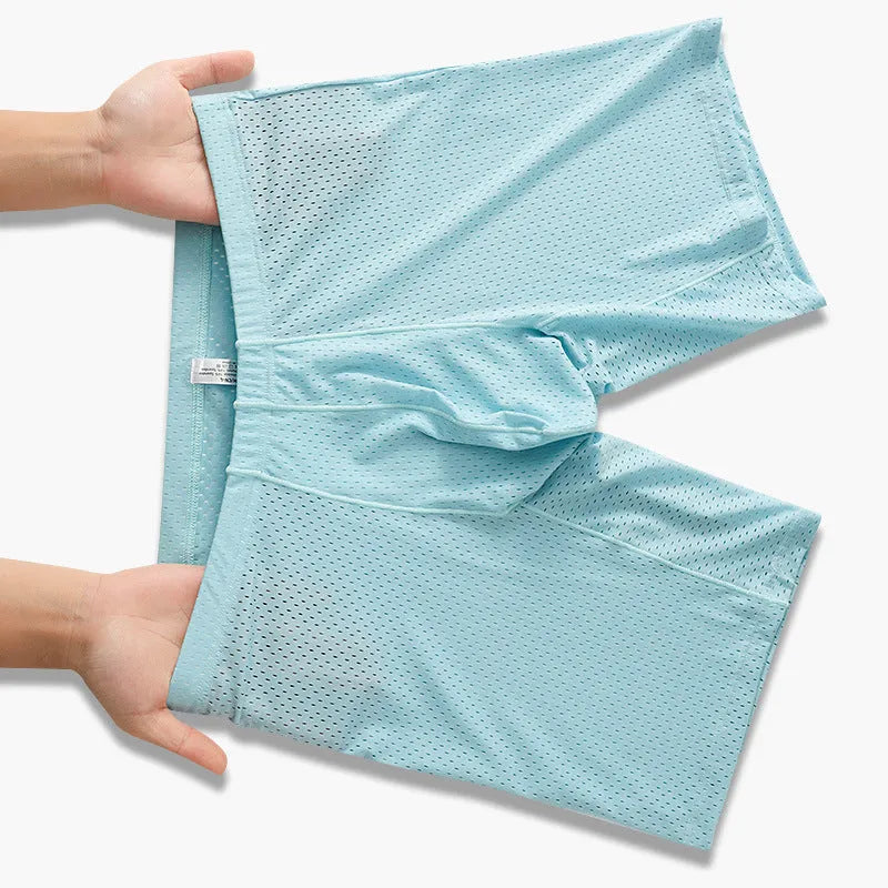 Men's transparent mesh underwear boxers in five colours with extended cut and mid-waist design