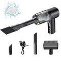 Black handheld portable car wireless vacuum cleaner with USB charging cable