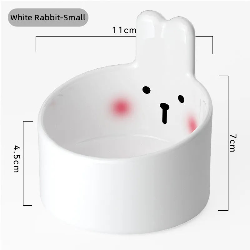 Blush Critter ceramic pet bowl set in white and brown with neck protection design