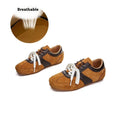 Women's white casual shoes with horsehair flocking texture, round toe and flat heel with lace-up front