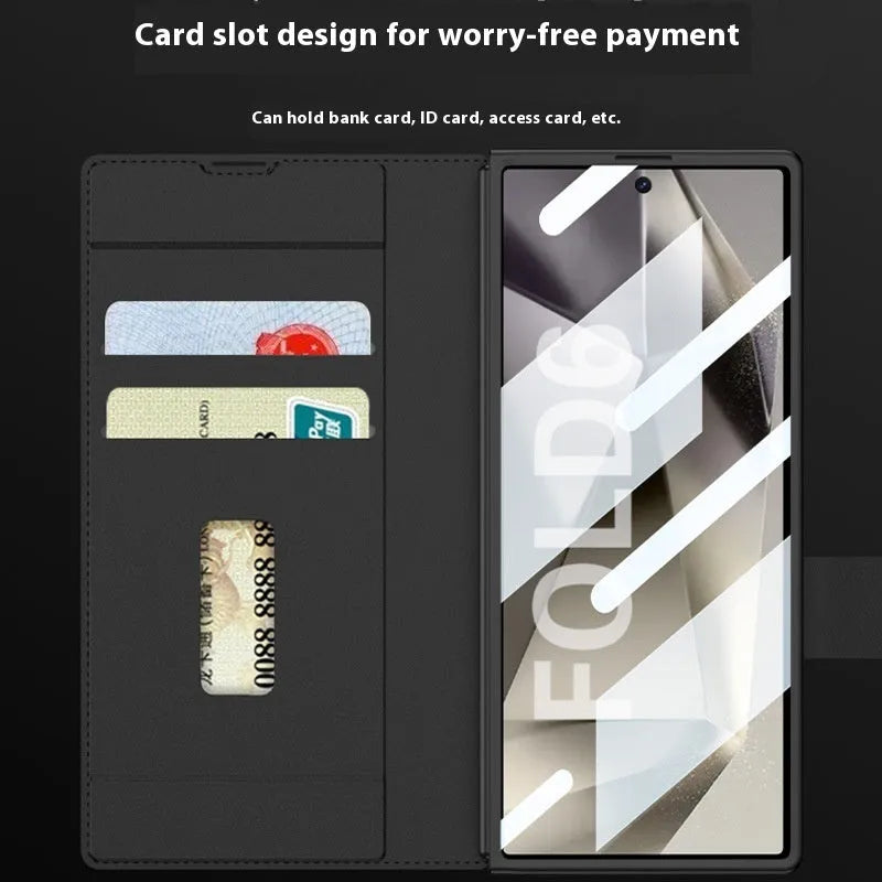 Galaxy Z Fold 6 PC phone case in black carbon fibre pattern showing back cover with hinge cutout