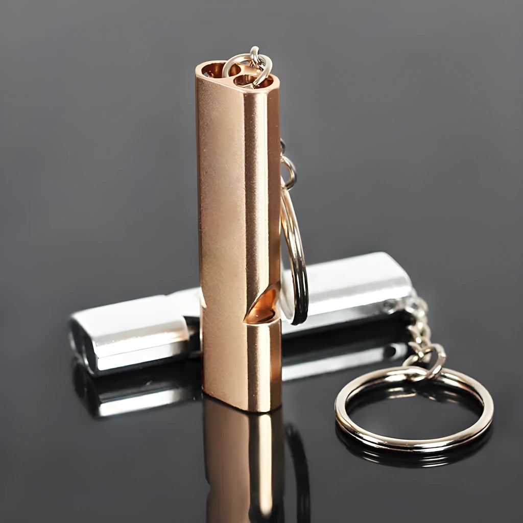 Silver and gold aluminium alloy outdoor survival whistle with double hole design