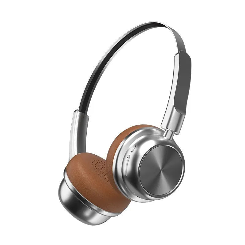 Retro metal Bluetooth headset in Silver Brown with over-ear design and 10-metre range