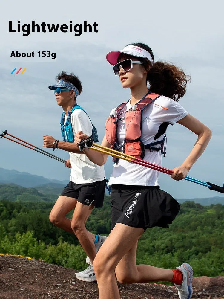 Carbon fibre folding trekking poles pair in black with adjustable length sections