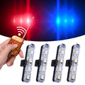Black car mounted LED emergency warning light with wireless remote control and suction cup mounting