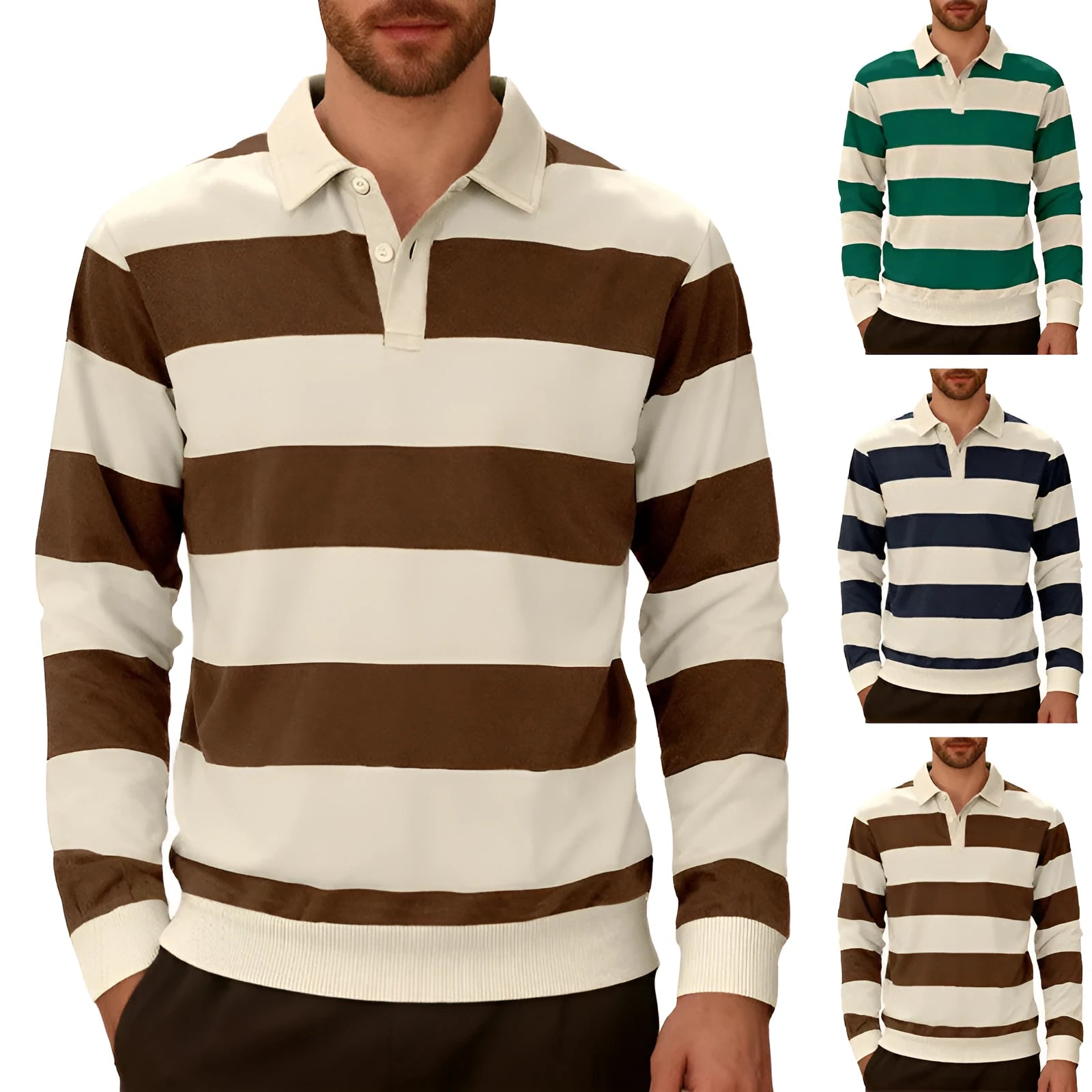 Business knitwear striped contrasting colour button long sleeve top in army green, women's fitted autumn casual top