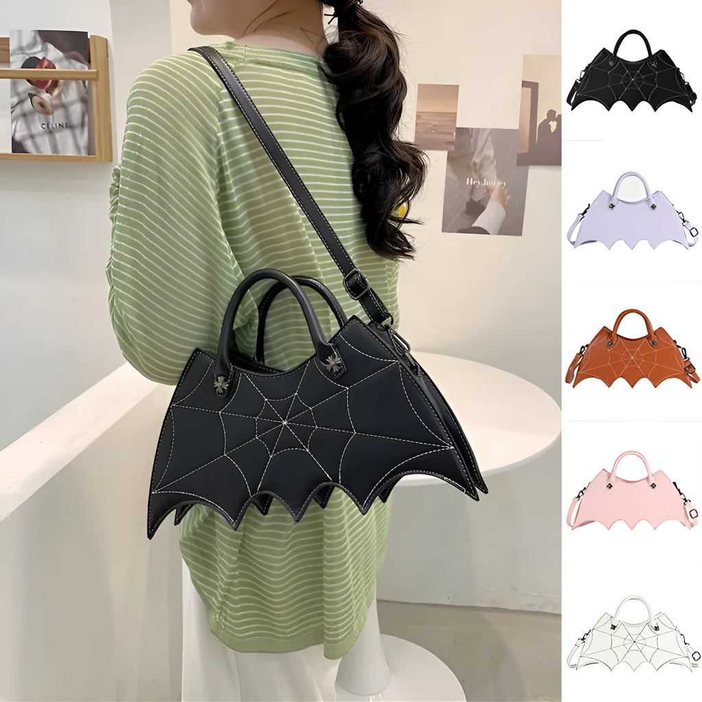 Black PU spider web shape messenger crossbody bag with embroidery and three shoulder straps