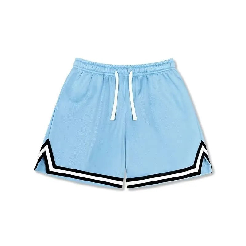 Men's loose-fit polyester sports shorts in various colours with an elastic waistband.