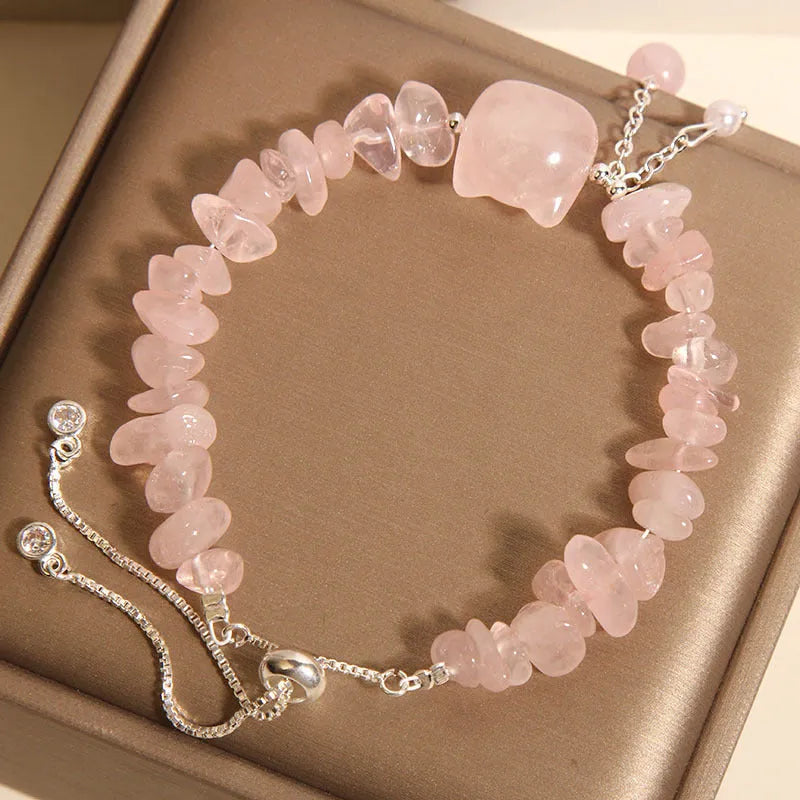 Women's crystal gravel bracelet with kitten charm in pink or agate colour.