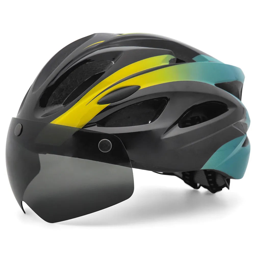 Adult bicycle helmet with integrated LED lights in L size 57-62cm showing EPS PC construction