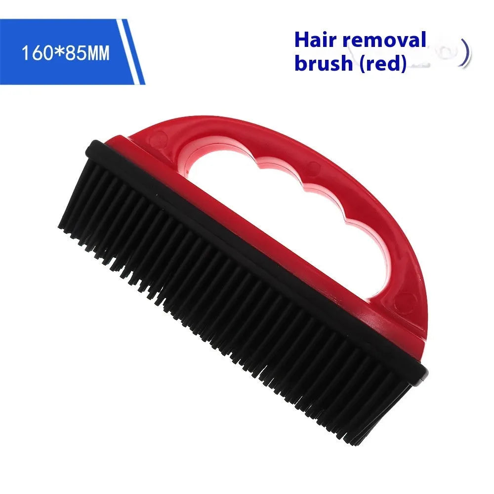 Red pet hair removal brush for bath massage and carpet cleaning, dimensions 160mm by 85mm
