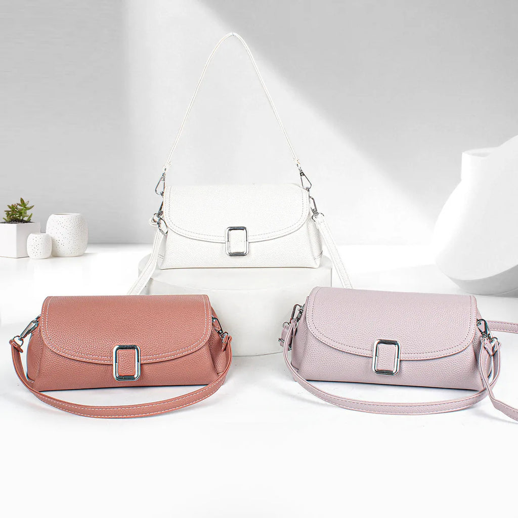 Ladies' PU leather shoulder handbag in six colour options with crossbody strap
