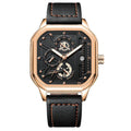 Men's belt-style sports watch with 8mm thickness showing colour variations including black shell with gold nail details