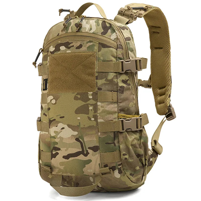 All Terrain Camouflage 20L nylon backpack with YKK zippers and curved shoulder straps