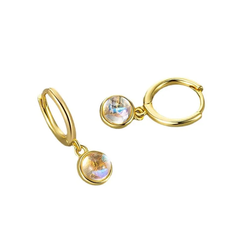 Copper earrings with electroplated gold finish and moonstone colour option for women