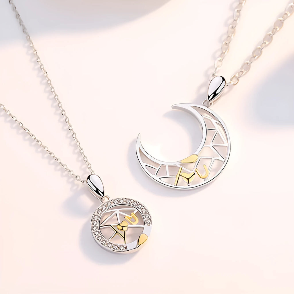 Sun and moon copper necklace set with electroplated finish and cross chain