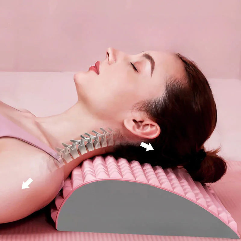 Blue EVA foam back stretcher pillow for lumbar support and acupressure massage.