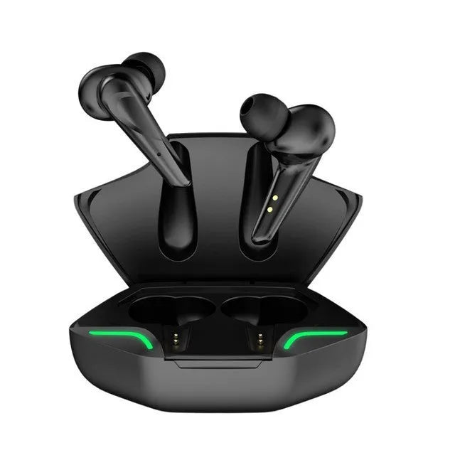 Wireless Bluetooth in-ear earphones in black colour options with digital display showing connection status