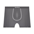 Men's seamless satin ice silk boxers in dark grey showing mid waist and single-layer crotch design
