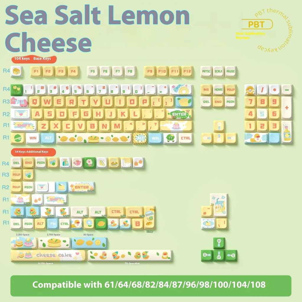 Custom sublimation PBT mechanical keyboard cap set Sea Salt Lemon Cheese 138 key layout full set