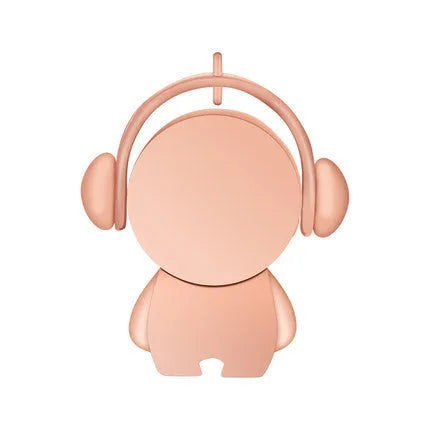 Silver and rose gold metal USB flash drives with musician cartoon designs showing compact dimensions