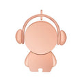 Silver and rose gold metal USB flash drives with musician cartoon designs showing compact dimensions