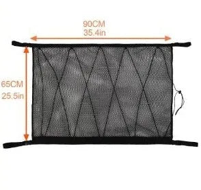 Black multifunctional hanging car storage bag with double-layer mesh, 60x80cm size, fitted on car top