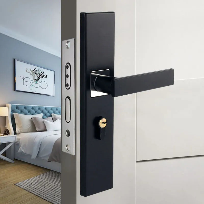 Aluminium alloy split magnetic door lock handle for timber doors in black and silver finish.