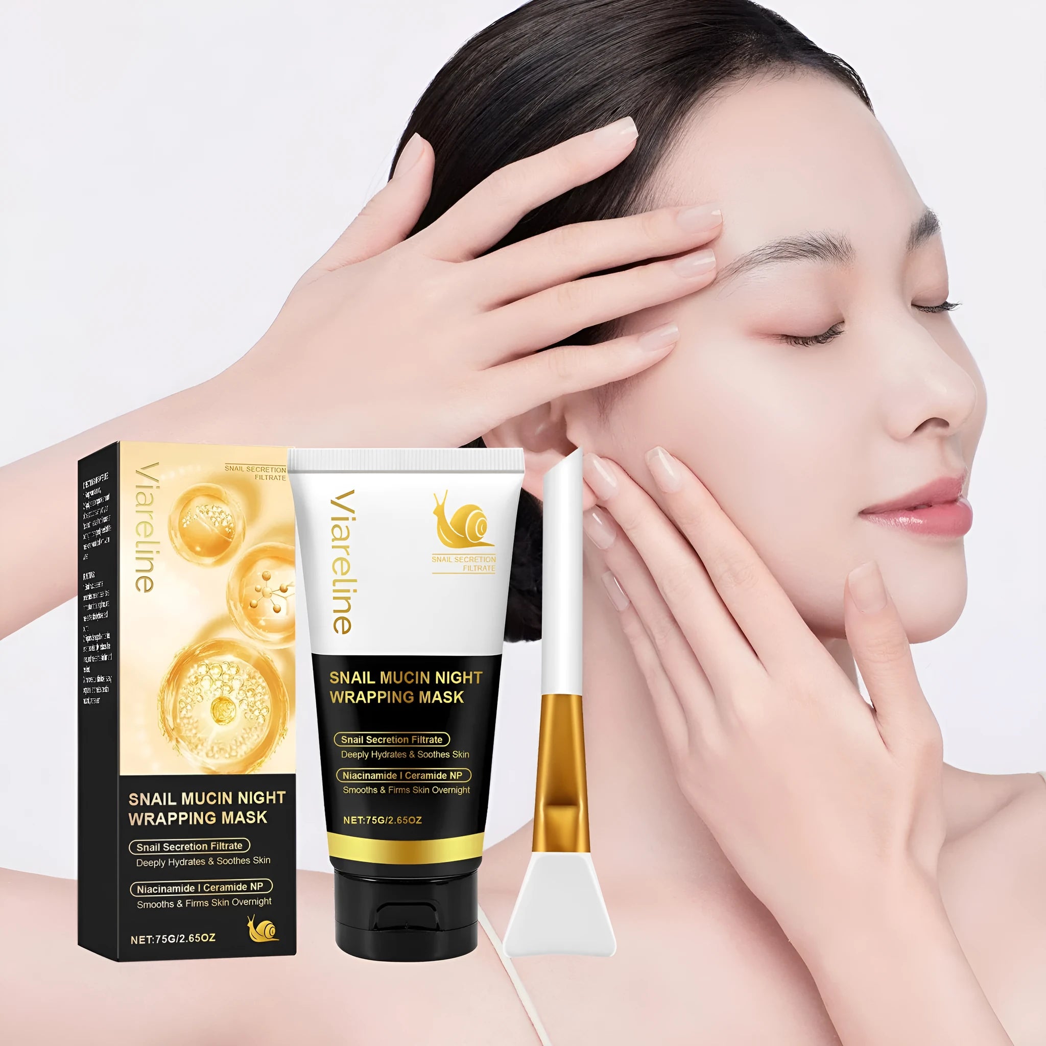 Turmeric Sleep Mask and brush set in packaging with dimensions 4.6 x 4.6 x 14.2cm