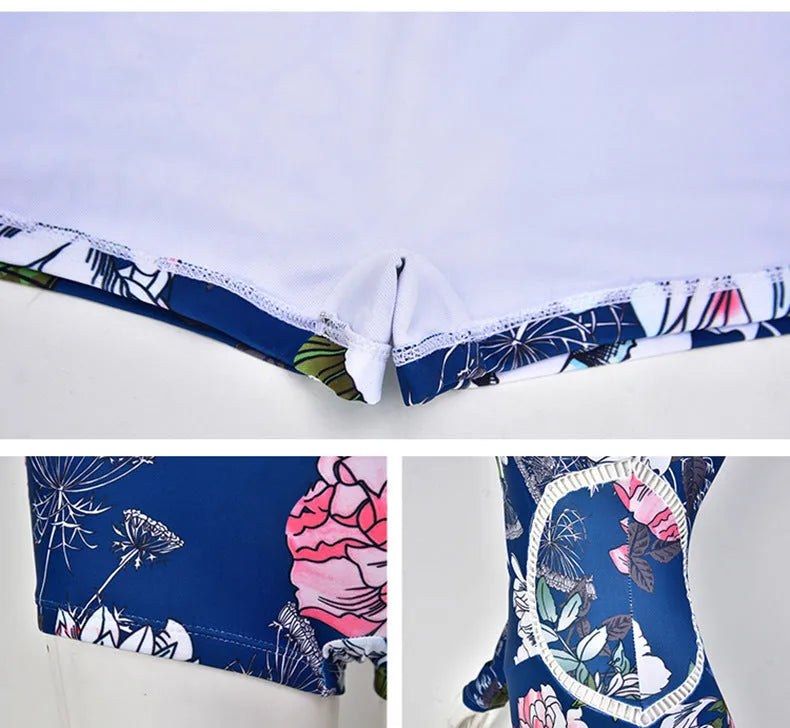 One-piece boxer swimsuit with printing pattern in nylon fabric