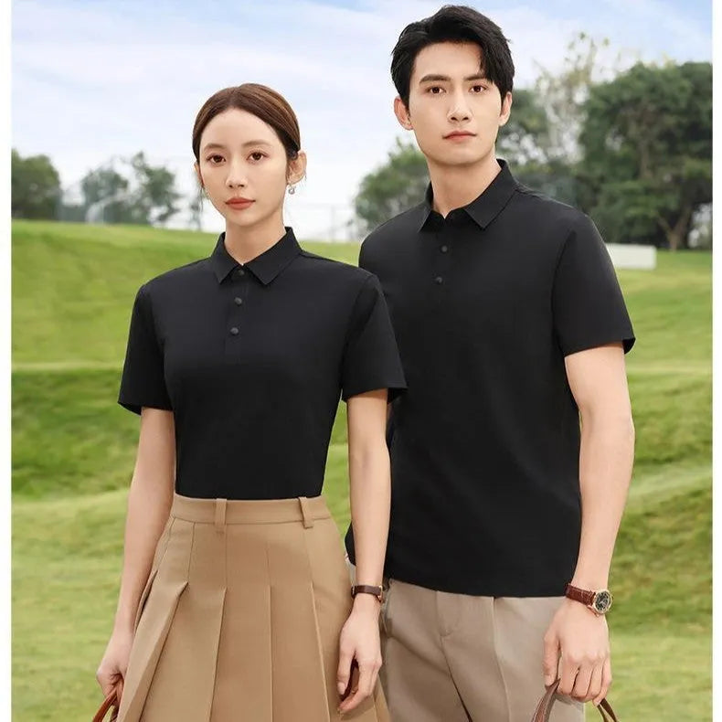 Sorona seamless short sleeve polo shirt in chemical fibre blend, shown in multiple colours.