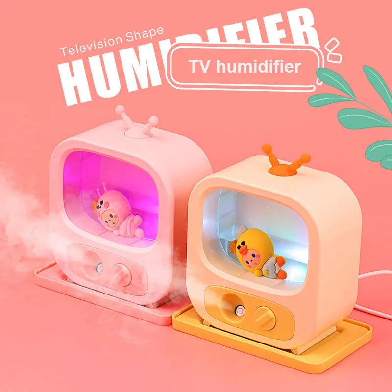 Creative Home Desktop Small TV Shape Humidifier with Atmosphere Lights in pink