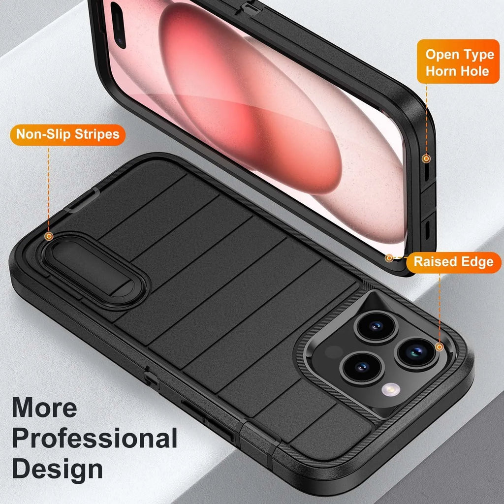 Apple iPhone 14 defender case with bracket in black orange colour, PC material, drop protection