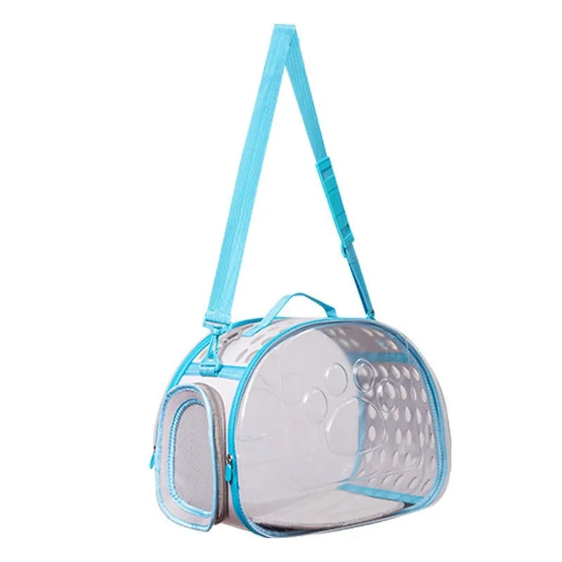 Transparent EVA cat carrier backpack in grass green colour showing hard-shell construction