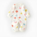Cotton baby long climb pajamas in a colourful print, shown laid flat, suitable for spring and autumn.