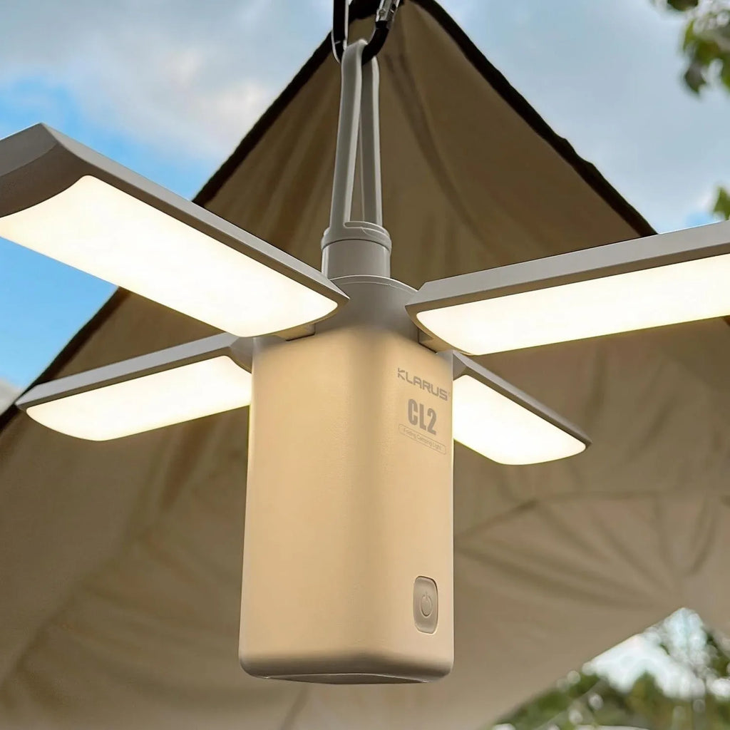 Outdoor campsite LED lamp with rechargeable battery in green and white colour options