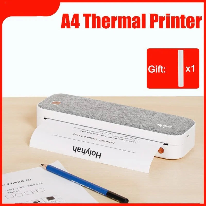 Mini A4 ink-free thermal printer with USB port and lithium battery for text printing on A4 paper