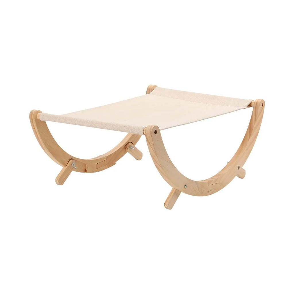 Solid wood frame foldable cat hammock with canvas fabric and grey plush cushion
