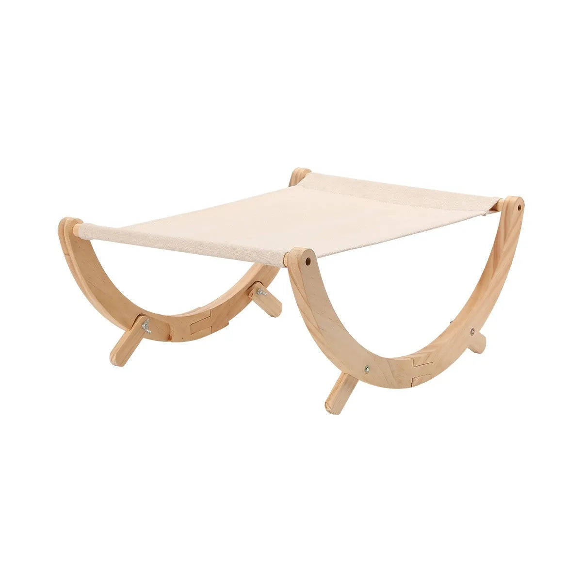Solid wood frame foldable cat hammock with canvas fabric and grey plush cushion