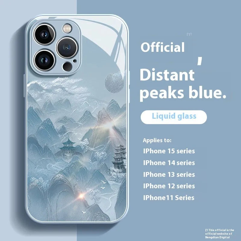 iPhone liquid glass phone case with gold silk Yuanshan print in grass purple colour