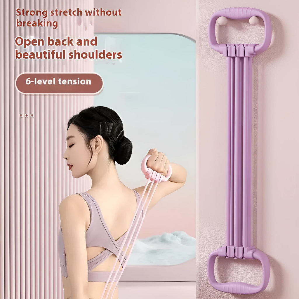 Women's adjustable chest expander with TPE rope in blue, pink, or purple colour options