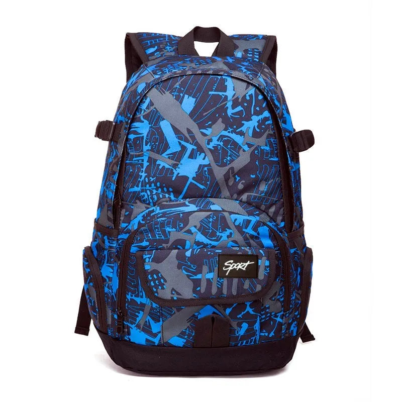 Classic nylon large backpack shown in blue and red colour options.
