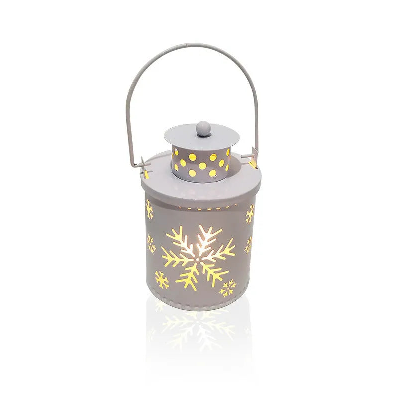 Nordic style Christmas candle light lantern with wrought iron frame and LED bulb